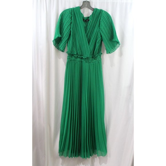 Zara Dresses & Skirts - Zara Womens Green Short Sleeve Green Pleated Midi Dress S